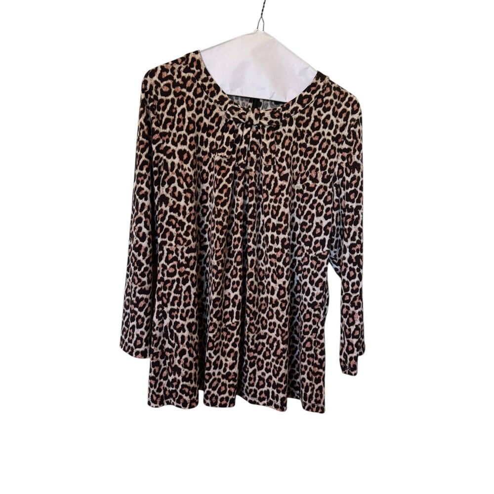 Karl Lagerfeld Paris Leopard Long Sleeve Shirt with Neck Bow Women’s Size Large